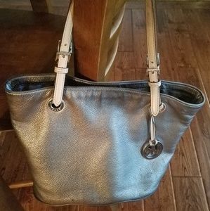 Michael Kors gunmetal leather Jet Set tote
